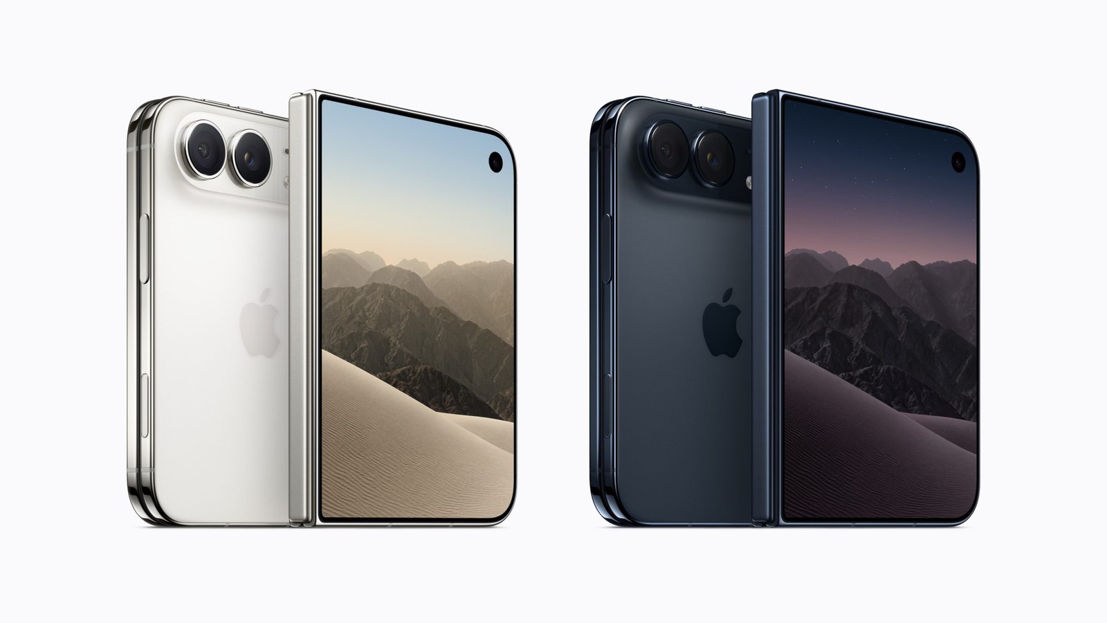 Quatro iPhones Duo, de frente e de costas, nas cores star white e night sky