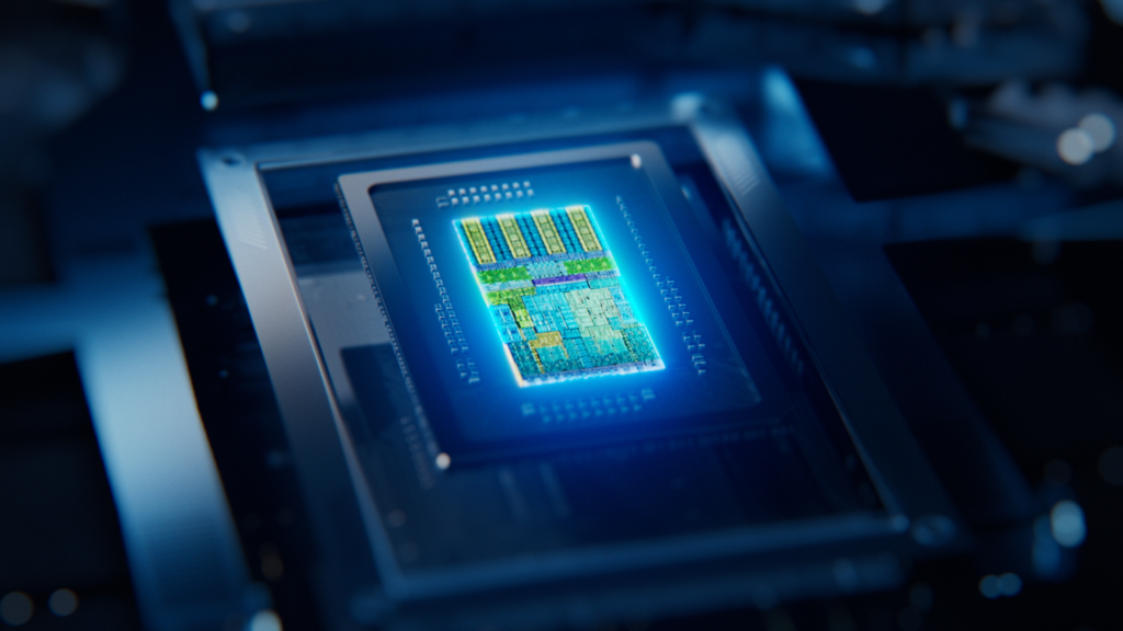 Close de uma imagem 3D de um chip iluminado