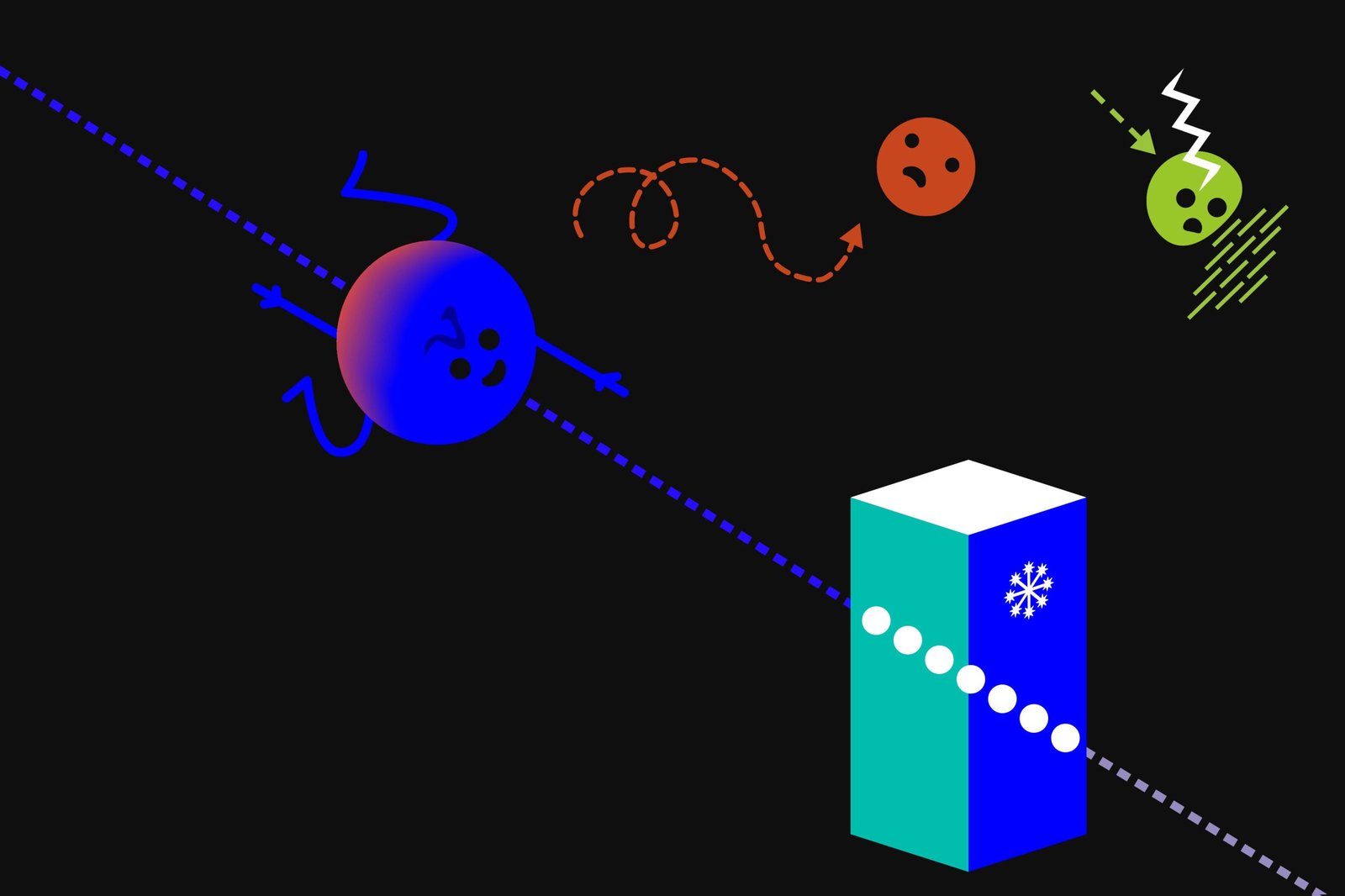 Ilustração de um neutrino atravessando um bloco de gelo